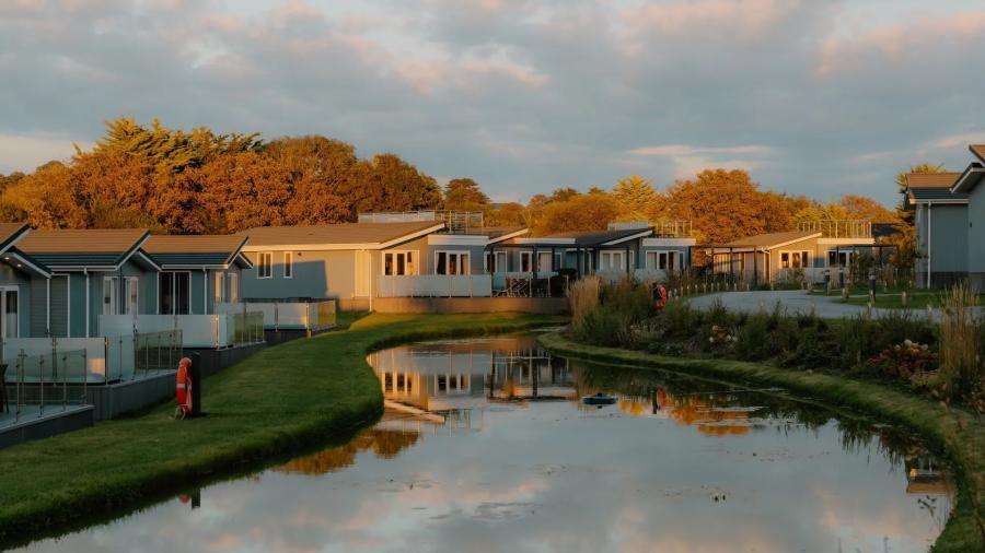 caravans by the pond at Bude Coastal Resort