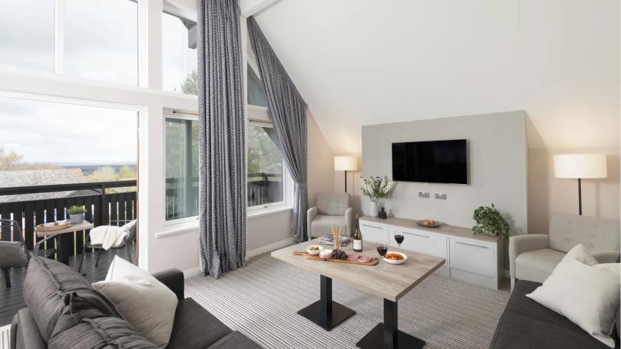 lounge are in a luxury lodge at Hexham Lodges
