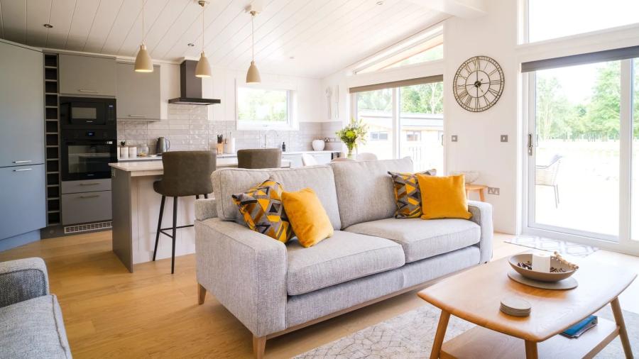 open plan living space in a lodge at Laceby Manor Resort