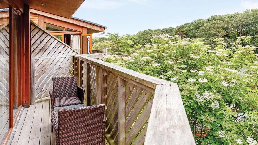 lodge looking out over woodland at Leycroft Valley Holiday Park