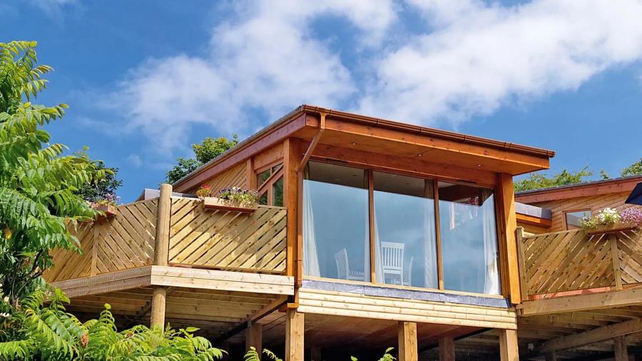 exterior of a lodge at Leycroft Valley Holiday Park near Perranporth