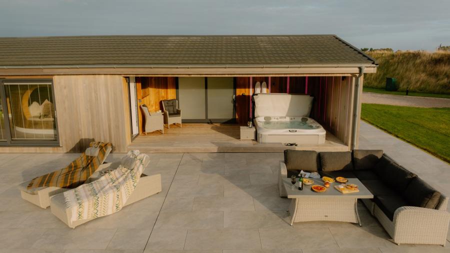 outside a luxury lodge at North Lakes Lodges
