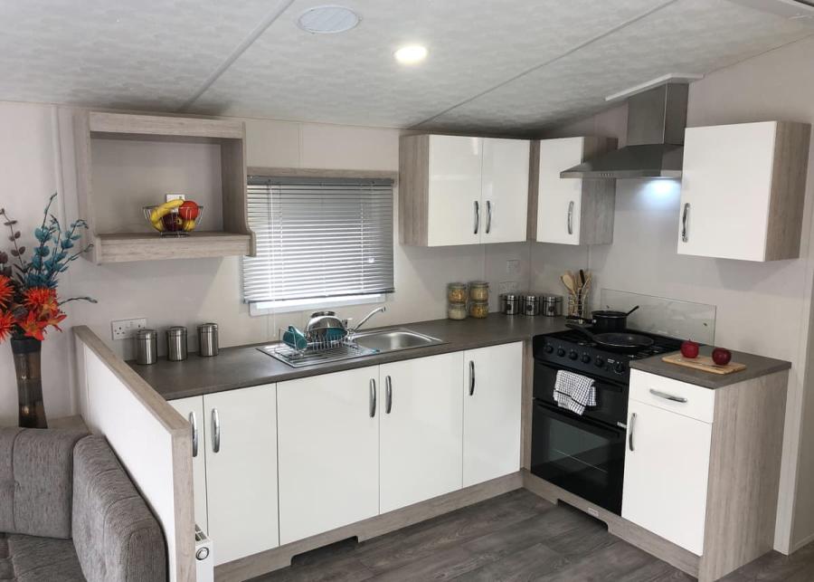 modern caravan kitchen at burrowhead holiday village near the isle of whithorn 