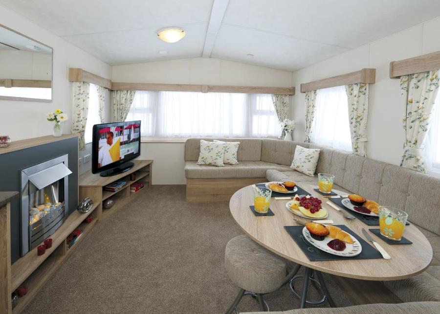 open plan living in a caravan at burrowhead holiday village near the isle of whithorn 