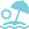 Icon of a beach, umbrella and sun